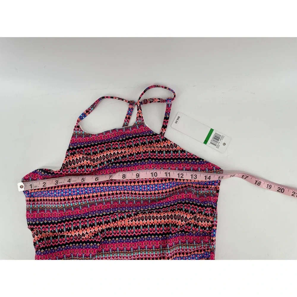 Anne Cole Tankini Swim Top Womens Large Pink Print Padded Halter Ruched Side NWT - Picture 6 of 8